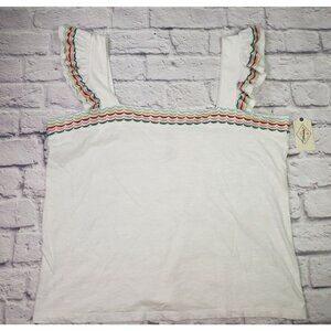 NWT St Johns Bay Womens Size PXXL White TankTop Blouse Multi-Color Ruffles